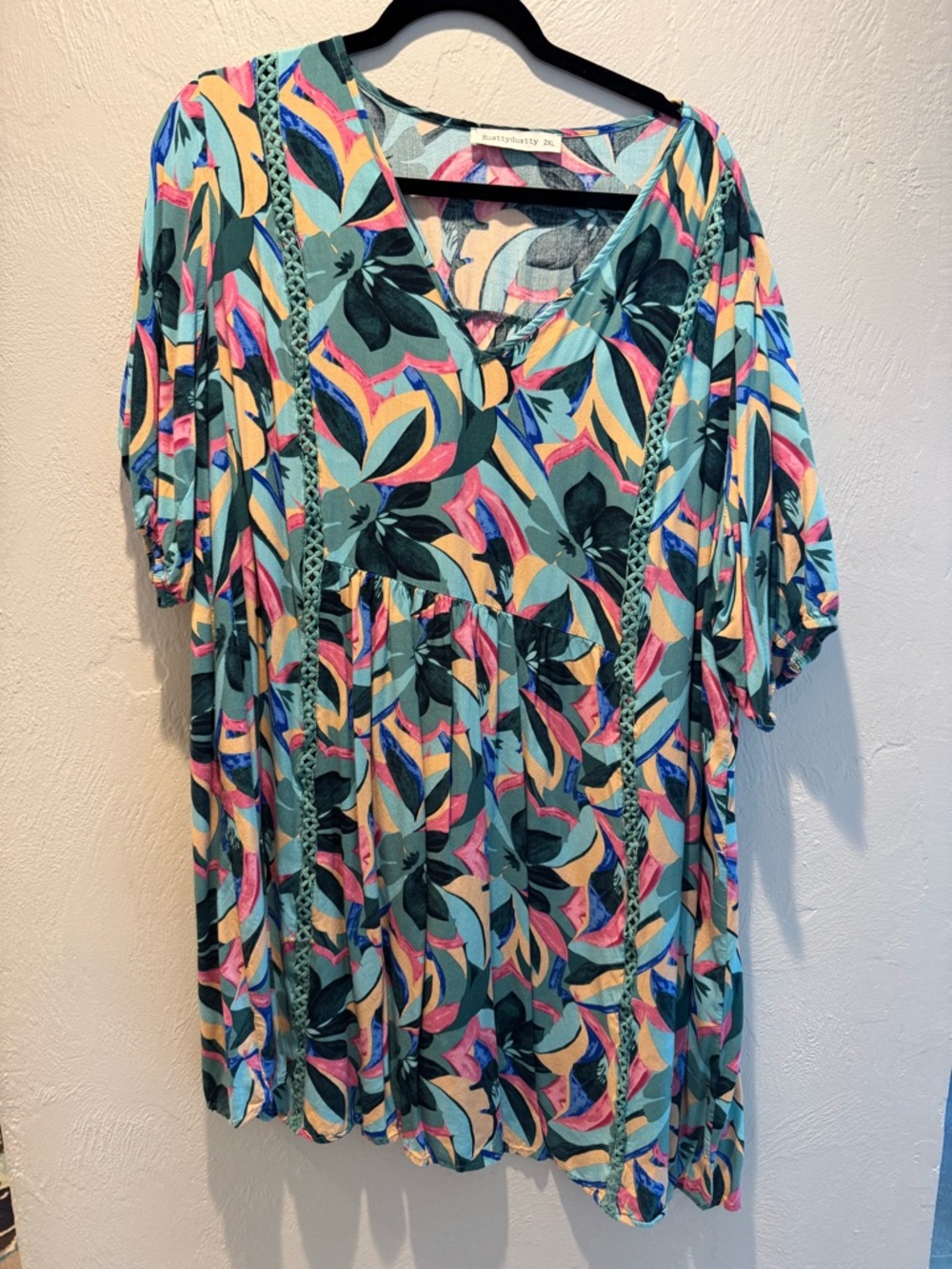 Teal Floral V-Neck Babydoll Dress